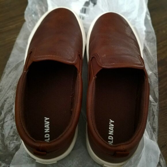 Gender-Netural Brown Leather Look Canvas Slip-On Shoes - Picture 5 of 8